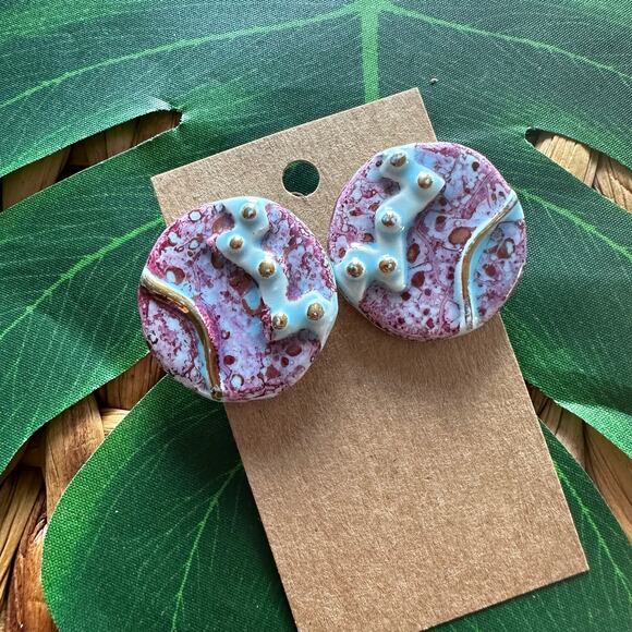 BOGO FREE CERAMIC BUTTON EARRINGS - Picture 1 of 5